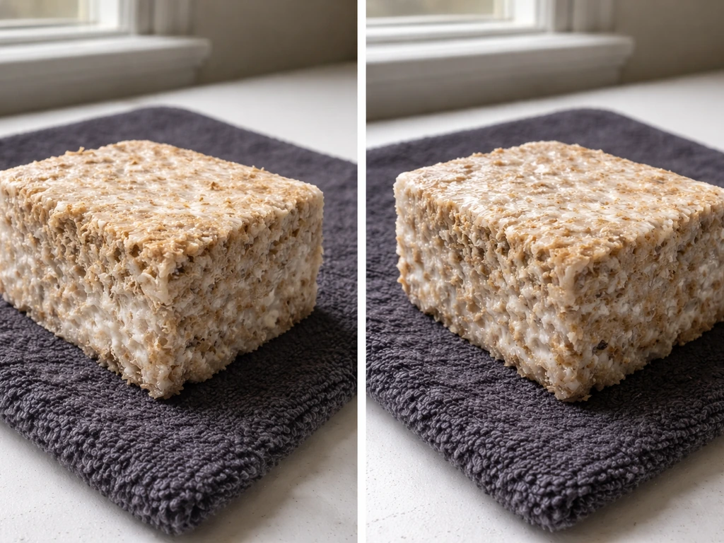 Side-by-side grow-block surfaces showing dry retracted aerial mycelium vs overly wet no aerial growth.